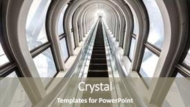  Presentation with blue business - Presentation design enhanced with future steps - perspective escalators stairway inside contemporary background and a gray colored foreground