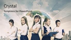 Presentation with school kids - Theme featuring future study - image of kids of school background and a light gray colored foreground