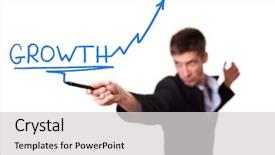  Presentation with business growth - PPT theme with future success - businessman drawing a rising arrow background and a light gray colored foreground