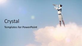  Presentation with telescope - Slide set consisting of future success - image of businesswoman looking background and a light blue colored foreground