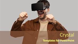  Presentation with young happy people smiling - Amazing slide deck having future-technology-and-people-concept backdrop and a tawny brown colored foreground