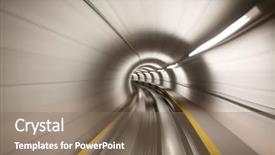  Presentation with airport city - Presentation design featuring future technology city - going trough the underground tunnel background and a violet colored foreground