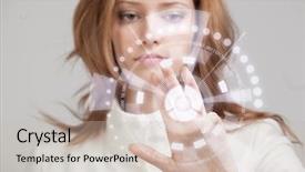  Presentation with future digital technology - Audience pleasing PPT theme consisting of future technology touch button interface backdrop and a soft green colored foreground