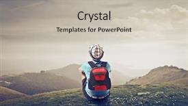  Presentation with traveler - Cool new slides with future tourism - young traveler watching a landscape backdrop and a soft green colored foreground