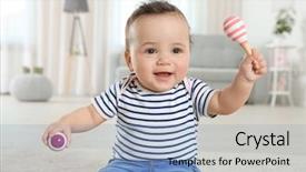  Presentation with cute baby - Audience pleasing presentation consisting of future trends - cute little baby with rattles backdrop and a light blue colored foreground