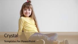  Presentation with wood floor wiht lighting - PPT theme consisting of future trends - little fashion girl sitting background and a  colored foreground