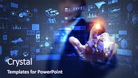  Presentation with future trends - Slide set featuring future trends - media technologies for business mixed background and a navy blue colored foreground