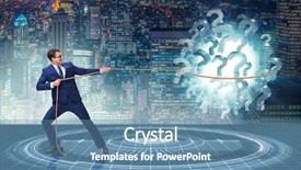  Presentation with question marks - Colorful presentation enhanced with future war - businessman pulling question marks backdrop and a  colored foreground