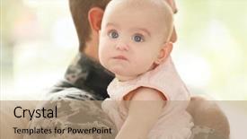  Presentation with newborn baby - Audience pleasing slides consisting of future war - military father holding his newborn backdrop and a coral colored foreground