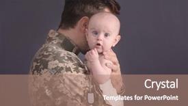  Presentation with newborn baby - Theme featuring future war - military father holding his newborn background and a coral colored foreground