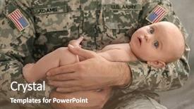  Presentation with newborn baby - PPT theme having future war - military father holding his newborn background and a tawny brown colored foreground