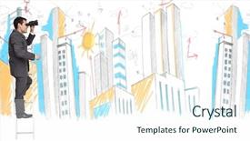  Presentation with future city - Amazing slide set having future with binoculars against city backdrop and a sky blue colored foreground