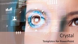  Presentation with cyber security eye - Cool new slide set with future woman with cyber technology backdrop and a lemonade colored foreground