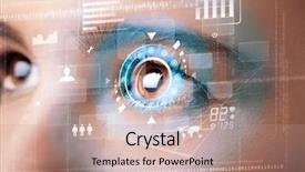  Presentation with cyber security eye - Beautiful presentation design featuring future woman with cyber technology backdrop and a coral colored foreground