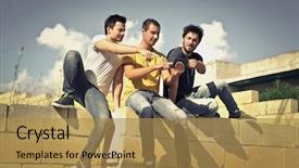  Presentation with together - Amazing PPT theme having future work - three friends hanging out together backdrop and a gold colored foreground