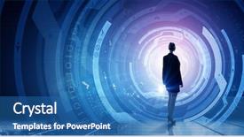  Presentation with suitcase - Presentation theme with future world - back view of businesswoman background and a teal colored foreground