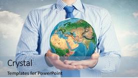  Presentation with holding hands - Theme enhanced with future world - hands of businessman holding earth background and a light blue colored foreground