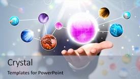  Presentation with global - Cool new slide set with future world - items and icons on human backdrop and a light blue colored foreground