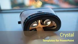 Presentation with virtual reality - Amazing PPT layouts having future world - virtual reality headset light up backdrop and a tawny brown colored foreground