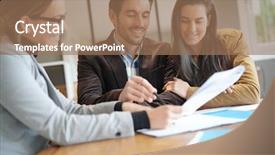  Presentation with agreement signing - Theme with futures contract - attractive couple signing sales agreement background and a coral colored foreground