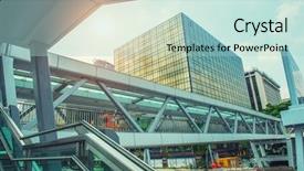  Presentation with architectural - Colorful PPT theme enhanced with futurist building - modern urban city architectural platform backdrop and a light blue colored foreground