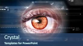  Presentation with digital image - Colorful PPT theme enhanced with high tech futuristic - digital image of woman's eye backdrop and a ocean colored foreground