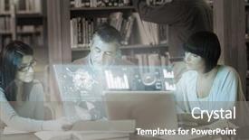  Presentation with digital university - Presentation design with futuristic adult learning - serious mature students working together background and a gray colored foreground