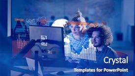  Presentation with technology learning - Audience pleasing PPT theme consisting of futuristic adult learning - two young designers are working backdrop and a cobalt blue colored foreground