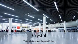  Presentation with elderly people walking difficulties - Presentation design enhanced with futuristic airport interior people walking background and a light blue colored foreground