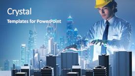  Presentation with architecture urban planning - Cool new PPT theme with futuristic architect doing urban planning backdrop and a teal colored foreground