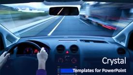  Presentation with futuristic cars - Beautiful slides featuring futuristic cars - blurred overtaking from inside vehicle backdrop and a navy blue colored foreground