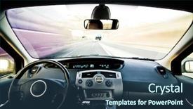  Presentation with speed - Colorful presentation enhanced with futuristic cars - inside car view at high backdrop and a ocean colored foreground
