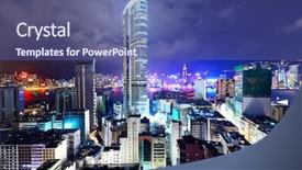  Presentation with view of hong kong - Cool new presentation with futuristic city - downtown in hong kong view backdrop and a ocean colored foreground