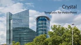  Presentation with green building - Amazing presentation design having futuristic city - modern building near park backdrop and a light blue colored foreground