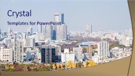  Presentation with osaka - Presentation design featuring futuristic city - panorama of osaka skyline building background and a lemonade colored foreground