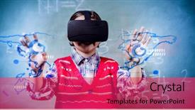  Presentation with interface - PPT theme consisting of futuristic classroom - global business interface against boy background and a red colored foreground