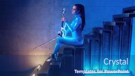  Presentation with concert - Slide deck having futuristic-concert-of-young-woman background and a navy blue colored foreground