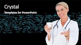  Presentation with drugs - Colorful slides enhanced with futuristic drugs - composite image of happy doctor backdrop and a black colored foreground