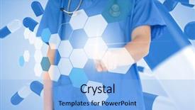  Presentation with displaying - PPT theme with futuristic drugs - doctor pressing touchscreen displaying chemical background and a  colored foreground