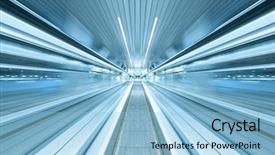  Presentation with futuristic fintech - Audience pleasing slides consisting of futuristic escalator inside contemporary airport backdrop and a light blue colored foreground