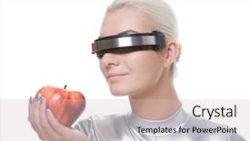  Presentation with cyber terorism - Theme with futuristic female android - cyber woman with an apple background and a soft green colored foreground