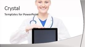  Presentation with ipad - PPT layouts with futuristic female android - young and professional woman doctor background and a sky blue colored foreground