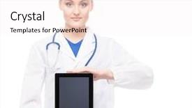  Presentation with ipad - Slides consisting of futuristic female android - young and professional woman doctor background and a sky blue colored foreground