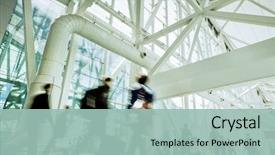  Presentation with futuristic - Audience pleasing presentation theme consisting of futuristic guangzhou airport interior people backdrop and a mint green colored foreground