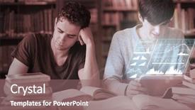  Presentation with working together - Cool new theme with futuristic interface in university library backdrop and a violet colored foreground