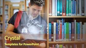  Presentation with digital university - Amazing slide set having futuristic interface in university library backdrop and a tawny brown colored foreground