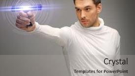  Presentation with futuristic - Cool new slide deck with futuristic man with sci backdrop and a light gray colored foreground