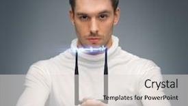  Presentation with futuristic - Cool new slides with futuristic man with stun gun backdrop and a lemonade colored foreground