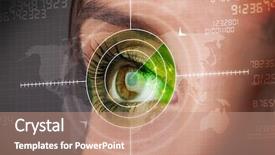  Presentation with eye medical - PPT theme enhanced with futuristic medical - cyber woman with modern military background and a coral colored foreground