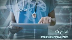  Presentation with medical dna - Presentation theme featuring futuristic medical - panoramic view of dna helix background and a ocean colored foreground